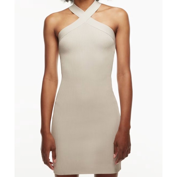 Aritzia Dresses & Skirts - Aritzia Babaton Sculpt Knit Criss Cross Dress, Matte Pearl, XL